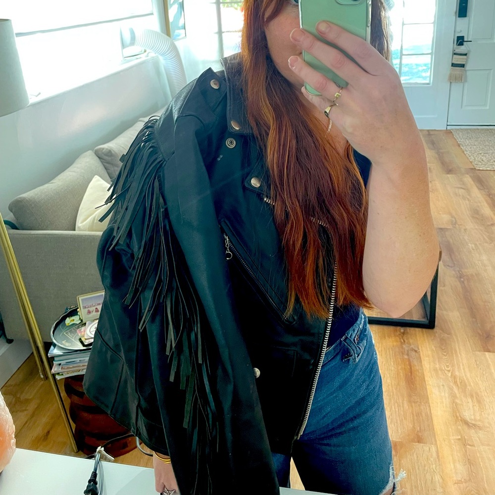 Vintage Leather Fringe Moto Jacket
